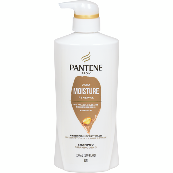 Pantene Shampooing, Pro-V Réhydratation quotidienne pour tous les types de cheveux, convient aux cheveux colorés, avec pompe 530 ml, 1,70 $/100ml
