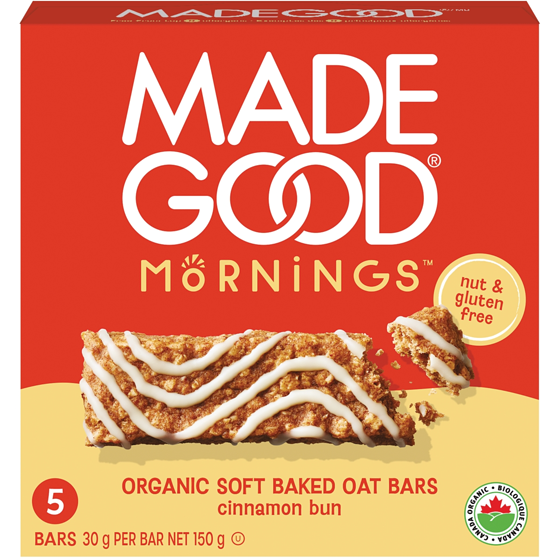 Made Good Mornings Cinnamon Bun Soft Baked Oat Bars 5pk 150 g, $2.67/100g