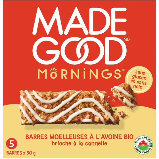 Made Good Barres moelleauses à l'avoine Saveur de brioche à la cannelle Boîte de 5 barres 150 g, 2,66 $/100g