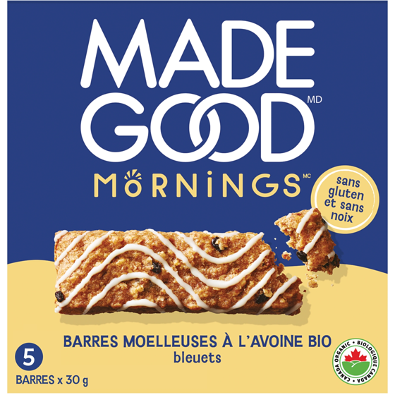Made Good Barres moelleauses à l'avoine Saveur de bleuets Boîte de 5 barres 150 g, 2,66 $/100g