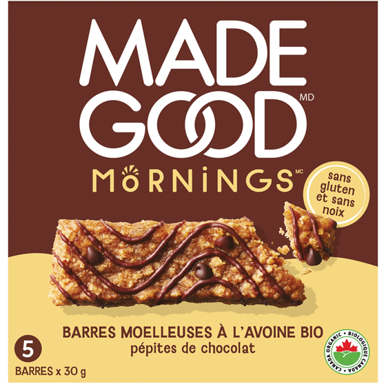 Made Good Barres moelleauses à l'avoine Pépites de chocolat Boîte de 5 barres 150 g, 2,66 $/100g