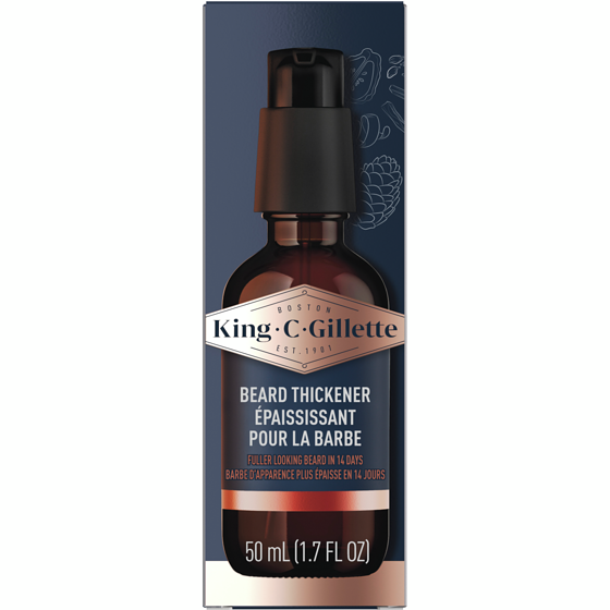 Gillette King C. Beard Thickener infused with caffeine, and King C. Signature Scent, 50 ml, $44.98/100ml