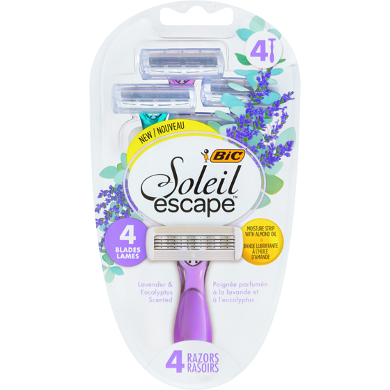 BIC Soleil escape rasoirs 4 lames poignée parfumée à la lavande et à l'eucalyptus 4 ea, 2,12 $/1ch