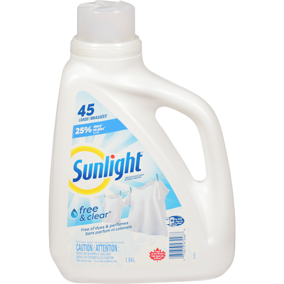 Sunlight Liquid Laundry Detergent, Free and Clear 45 Loads 1.84 l, $0.30/100ml