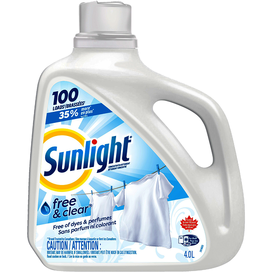 Sunlight Free & Clear Détergent, 100 brassées 4 l, 0,35 $/100ml