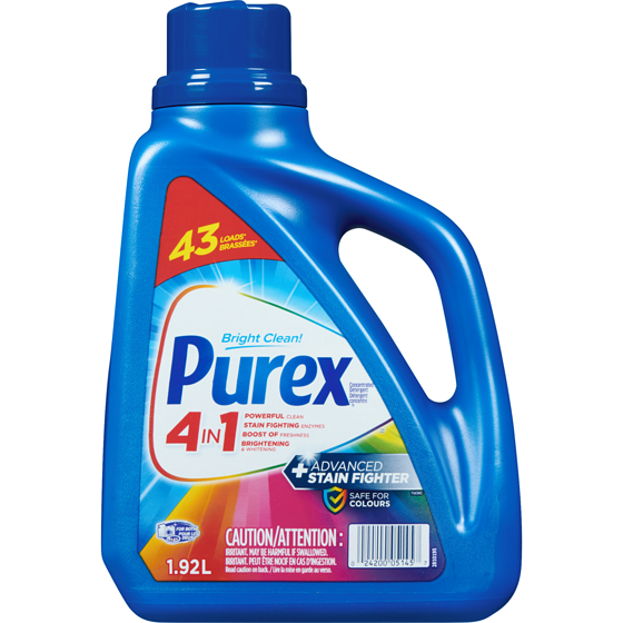 Purex 4 in 1 + advanced stain fighter détergent concentré 43 brassées 1.92 l, 0,57 $/100ml
