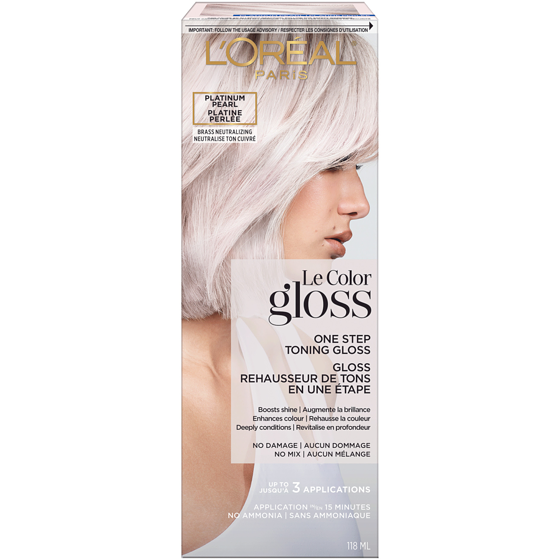 L'Oreal Paris Platinum Pearl Hair Dye, One Step Toning Gloss 118 ml, $22.03/100ml