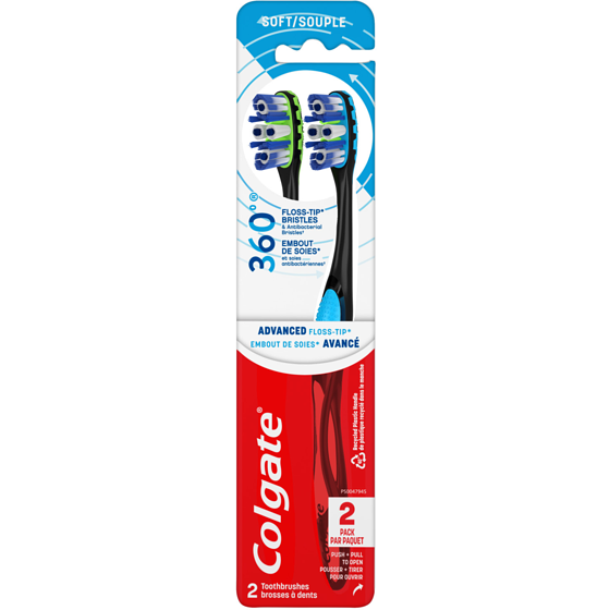 Colgate Brosse à dents 360 Advanced Floss-Tip, brosses à dents souples pour adultes 2 ea, 4,50 $/1ch