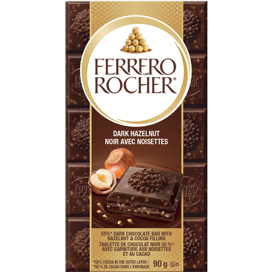 FERRERO ROCHER Tablette de chocolat de qualité supérieure, 70% cacao chocolat noir avec noisettes 90 g, 5,54 $/100g