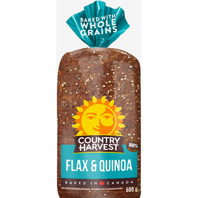 Country Harvest Pain Lin et quinoa 600 g, 0,72 $/100g