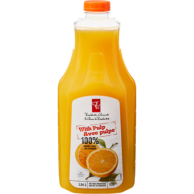 President's Choice 100% Orange Juice with Pulp 1.54 l, $0.26/100ml