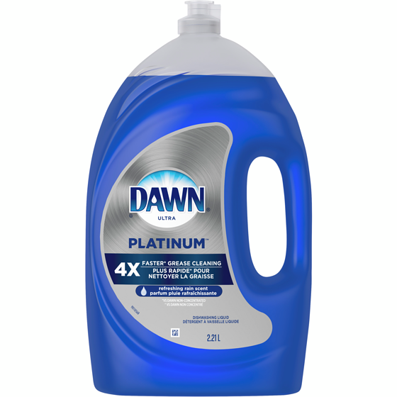 Dawn Détergent à vaisselle liquide Platinum, parfum Pluie rafraîchissante 2.21 l, 0,59 $/100ml
