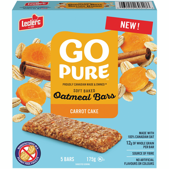 Leclerc Go Pure Soft Baked Oatmeal Bars, Carrot Cake 5 Bars 175 g, $2.71/100g