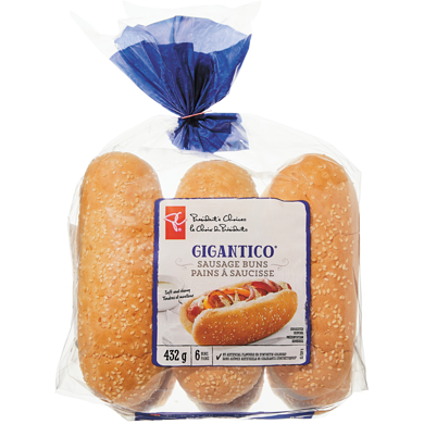 President's Choice Gigantico Sausage Buns 432 g, $1.04/100g