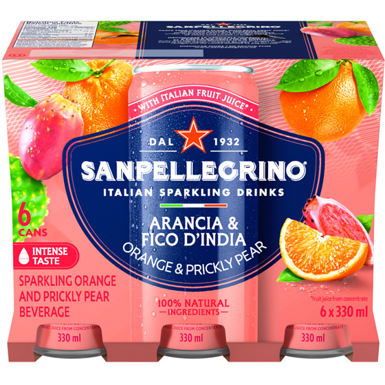 San Pellegrino Arancia and Fico d'India Sparkling Fruit Beverage 6x330.0 ml, $353.54/100ml
