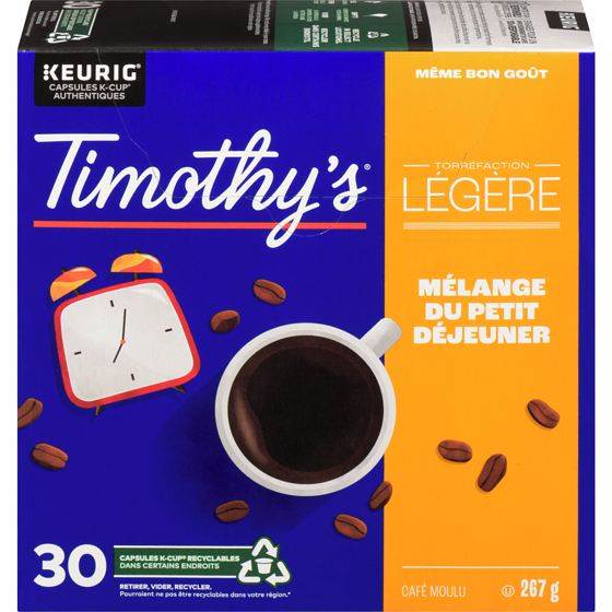 Timothy’s Capsules K-Cup de café Mélange du petit déjeuner Timothy’s, torréfaction légère, 30 unités 30 ea, 0,87 $/1ch
