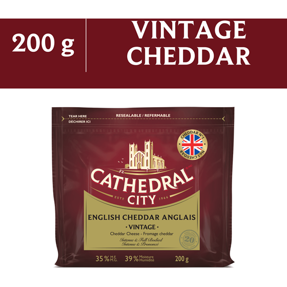 CATHEDRAL CITY CHEESE Vintage English Cheddar Cheese 200 g, $3.50/100g