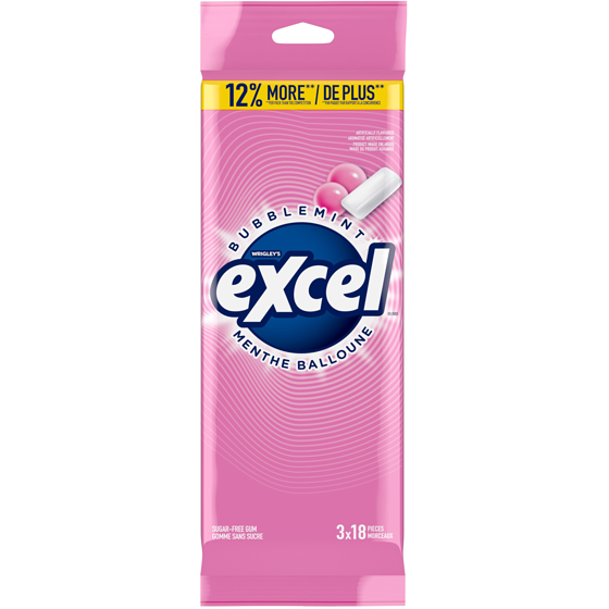 Wrigley's Excel Bubblemint Flavoured Sugar Free Chewing Gum, 18 Pieces, 3 Packs 3 ea, $1.60/1ea