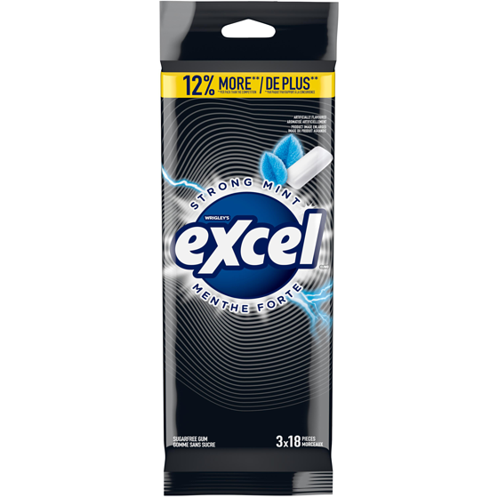 Wrigley's Excel Strong Mint Flavoured Sugar Free Chewing Gum, 18 Pieces, 3 Packs 3 ea, $1.33/1ea
