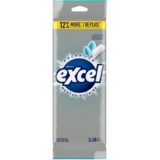 Wrigley's Excel Polar Ice Flavoured Sugar Free Chewing Gum, 18 Pieces, 3 Packs 3 ea, $1.60/1ea