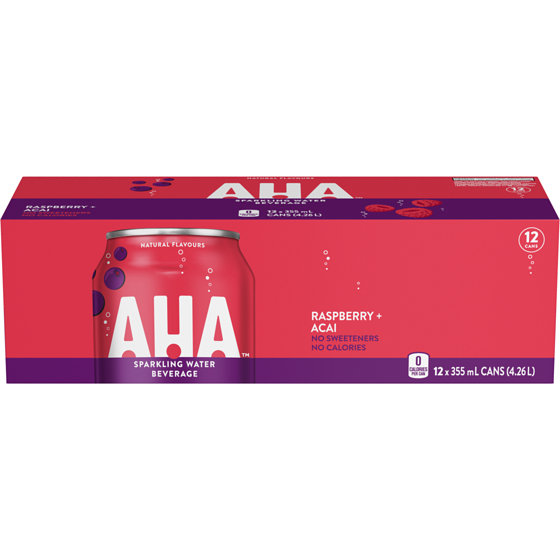AHA Seltzer Raspberry + Acai Fridge Pack Cans 12x355.0 ml, $0.15/100ml