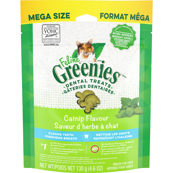 Greenies Gâteries dentaires pour chats adultes Feline, saveur d'herbe à chat 130 g, 6,53 $/100g