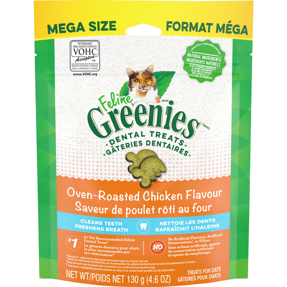 Greenies Gâteries dentaires pour chats adultes Feline, saveur de poulet rôti au four 130 g, 6,53 $/100g