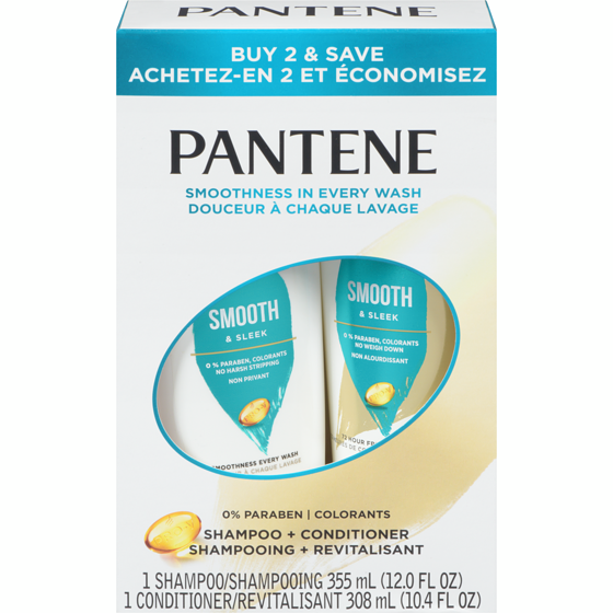 Pantene PRO-V Smooth & Sleek Shampoo + Conditioner, Dual Pack, Shampoo + Conditioner 2 ea, $5.50/1ea