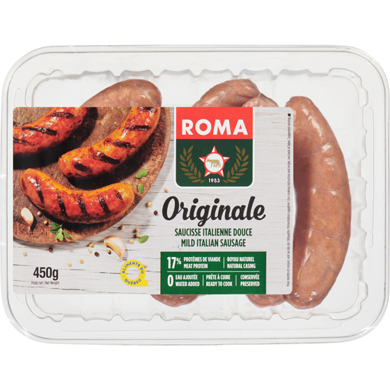 Roma Mild Italian Sausage 450 g, $2.00/100g