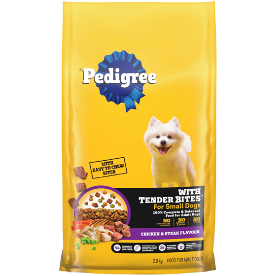 Pedigree Tender Bites Small Dog Dry Dog Food Chicken & Steak Flavour 2 kg, $0.75/100g