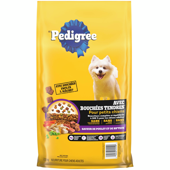 Pedigree Nourriture sèche pour petits chiens avec bouchées tendres à saveur de poulet et de bifteck 2 kg, 0,75 $/100g
