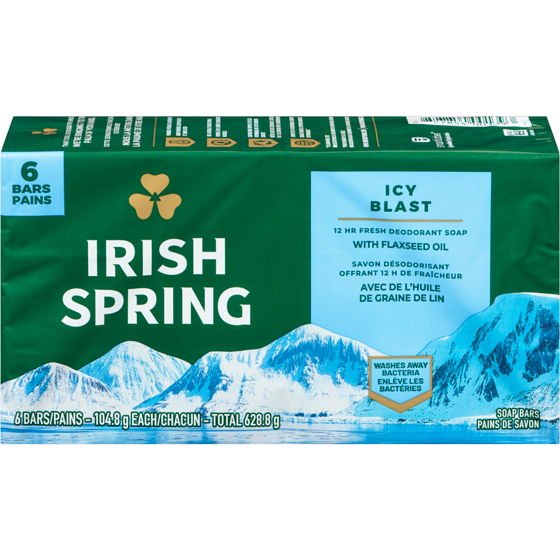 Irish Spring Icy Blast Deodorant Bar Soap for Men 6x104.0 g, $1.09/100g