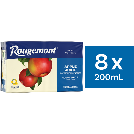 Rougemont Not From Concentrate Apple Juice Boxes 8x200.0 ml, $0.37/100ml