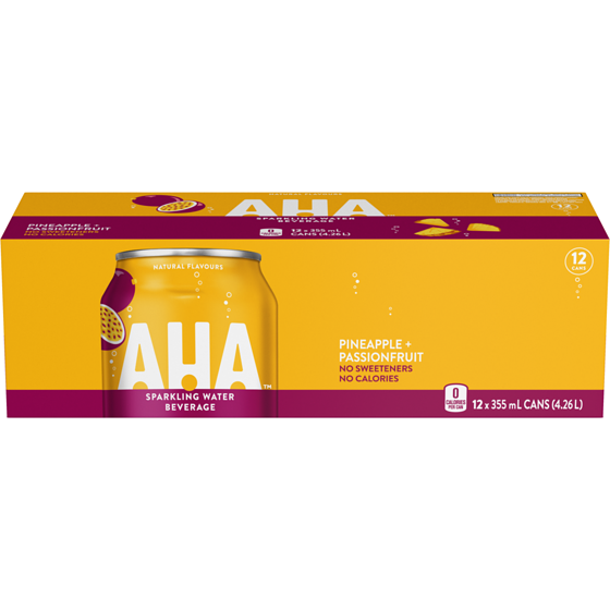 AHA Seltzer Pineapple + Passionfruit Fridge Pack Cans 12x355.0 ml, $0.15/100ml