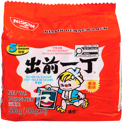 Nissin Nouille instantanées avec base de soupe demae ramen goût huile de sesame 500 g, 0,76 $/100g