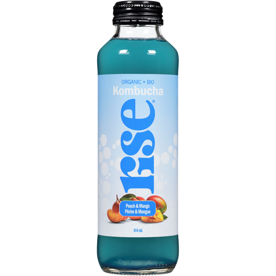 Rise Kombucha Peach & Mango 414 ml, $1.04/100ml