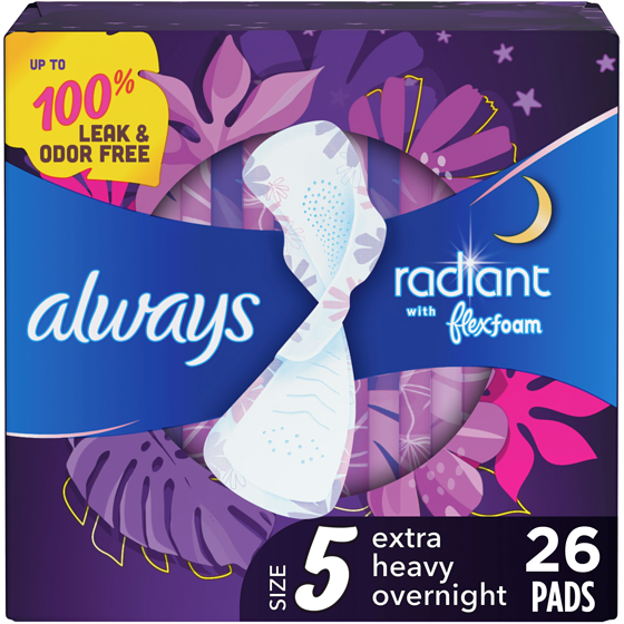 Always Serviettes FlexFoam pour femmes, extra absorbantes de nuit avec ailes, parfumées 26 ea, 0,62 $/1ch