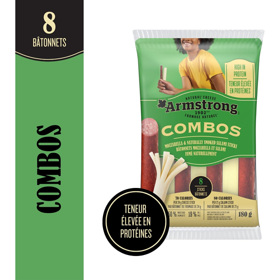 Armstrong Combos bâtonnets de Mozzarella et salami fumé naturellement 180 g, 3,33 $/100g