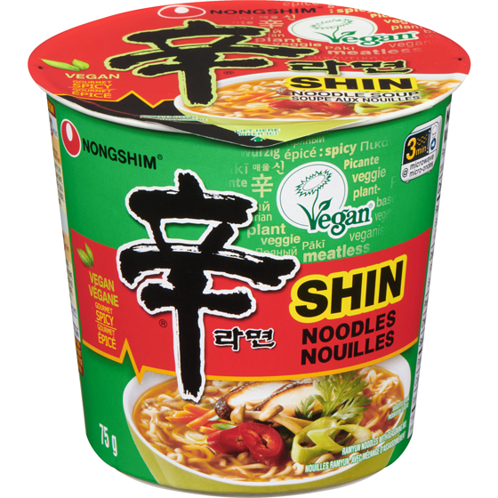 Nong Shim Noodles With Soup Mix Shin Vegan Gourmet Spicy 75 g, $2.39/100g