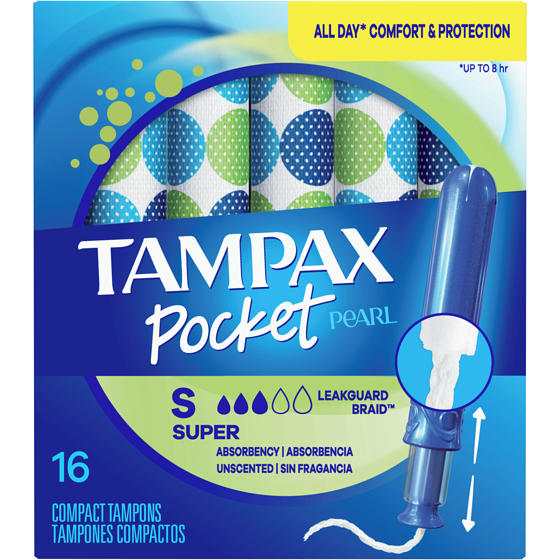 Tampax Tampons Pearl compacts, avec tresse anti-fuites LeakGuard et applicateur extensible, super, 16 tampons 16 ea, 0,42 $/1ch