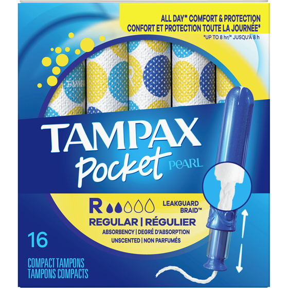 Tampax Tampons Pocket Pearl avec tresse anti-fuites LeakGuard, degré d’absorption régulier, non parfumés, 16 tampons. 16 ea, 0,42 $/1ch