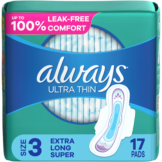 Always Serviettes féminines Ultra Thin, extra longues, degré d’absorption super, avec ailes, pour femmes, taille 3, non parfumées, 17 serviettes 17 ea, 0,29 $/1ch