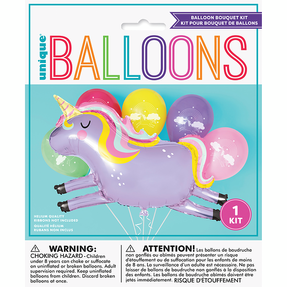 Unique 41 1/4" Giant Unicorn Foil Balloon with 5 12" Latex Balloons 6x1.0 ea, $1.00/1ea