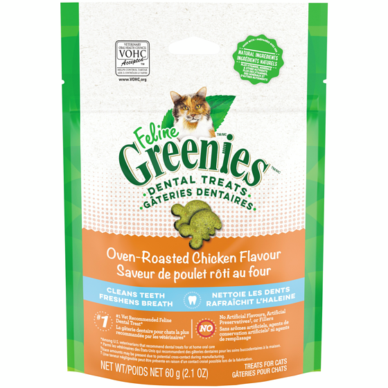 Greenies Feline gâteries pour chats gâteries dentaires saveur de poulet rôti au four 60 g, 8,32 $/100g