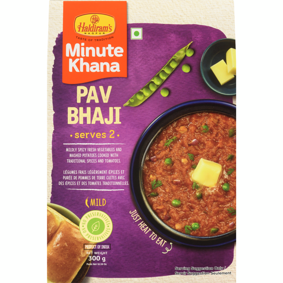 Haldiram’s Minute khana pav bhaji 300 g, 0,93 $/100g