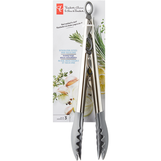 le Choix du Président Pinces verrouillables, acier inoxydable et silicone, ensemble de 3 1 ea, 30,00 $/1ch