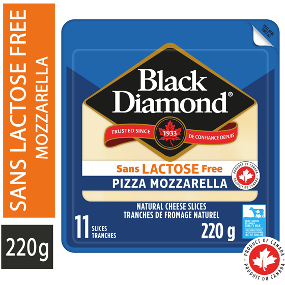 Black Diamond Lactose Free Mozzarella Natural Cheese Slices 220 g, $2.95/100g