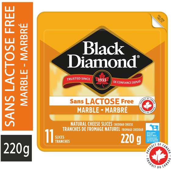 Black Diamond Tranches de fromage marbré naturel sans lactose. 220 g, 2,95 $/100g
