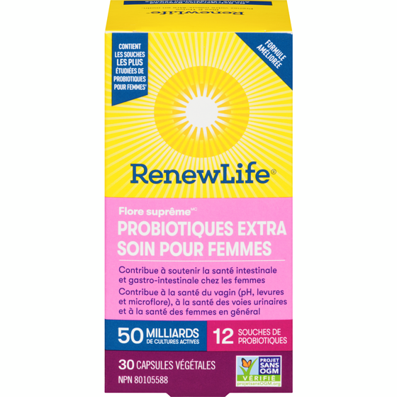 Renew Life Supplément de probiotiques Flore suprêmeMC Extra soin pour femmes, 50 milliards de cultures actives, 30 capsules 30 ea, 1,60 $/1ch