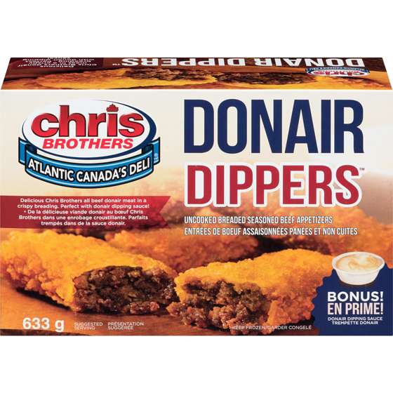 Chris Brothers Donair Dippers Uncooked Breaded Seasoned Beef Cutlettes 633 g, $1.58/100g